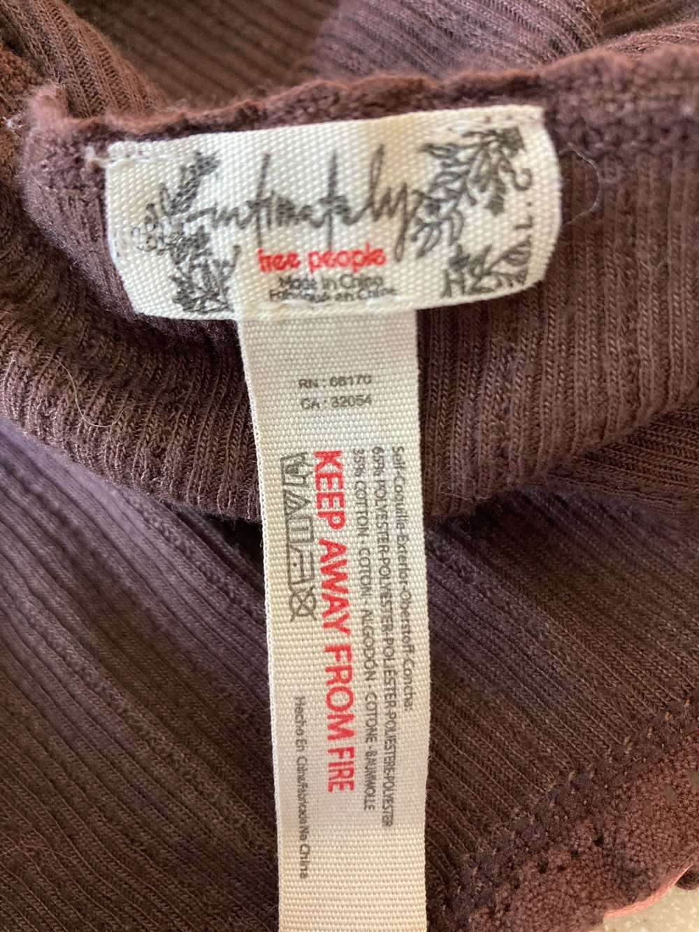 Free People Chocolate Brown Ribbed Tank Pink Contrast Trim Women Size Large - Picture 5 of 12